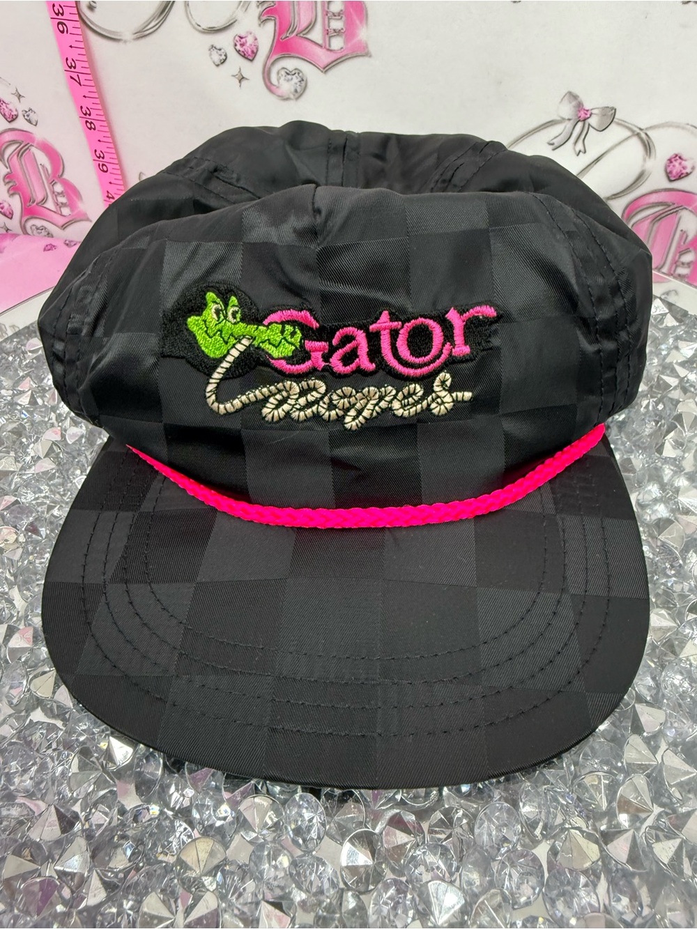GATOR hat checkered checkers vintage Graphic Black Hat with Pink Accent
